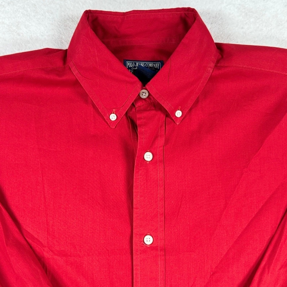 Polo Jeans Co Ralph Lauren Mens Red Long Sleeve Button Down Shirt Medium Cotton
